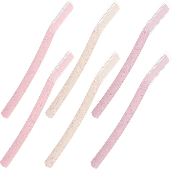 Toyvian 6pcs Stainless Steel Eyebrow Razor Trimmer Hair Removal Makeup Tool Kit with Protective Cover for Facial Hair Shaping and Eyebrow Grooming Random Color