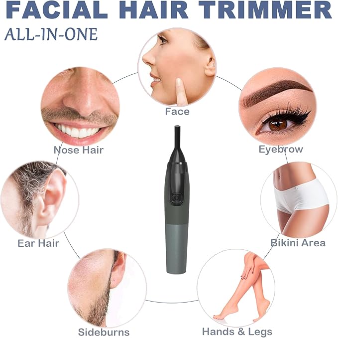 Electric Eyebrow Trimmer for Women, Nose Hair Painless Razor Removal for Men, Mini Epilator for Bikini, Remover for Face, Eye Brow, Nose Hair, Ear Hair, Chin, Peach Fuzz, Lips, Arms, Body (Black)