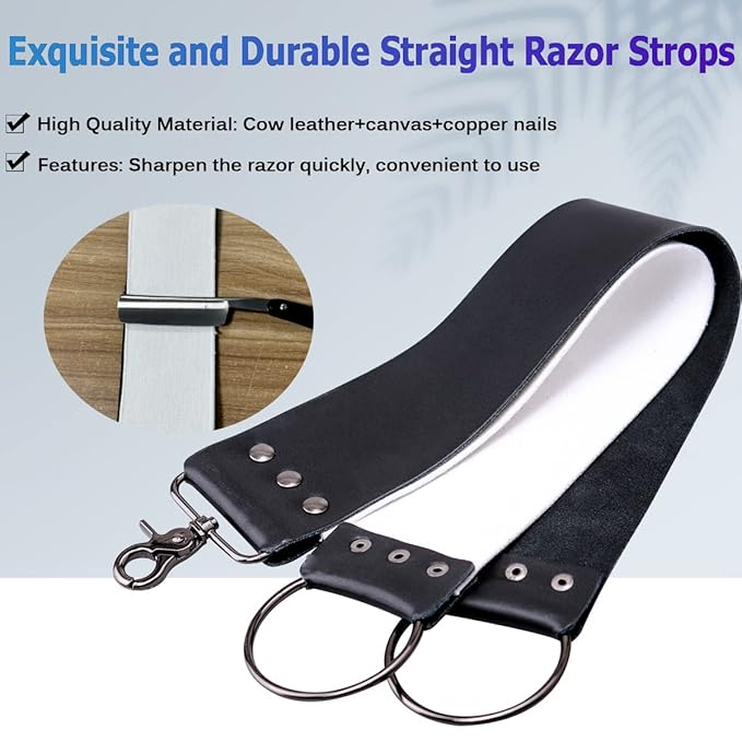 Luxury Men's Shaving Kit Gift Set, DanNuo Barber Straight Razor with Stand Shaving Brush Dual-Layer Leather Razor Strop Bowl Soap 6pcs Shaving Set for Men