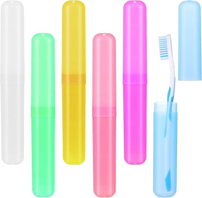 6 Pcs Toothbrush Travel Containers, Portable Plastic Toothbrush Container in Assorted Colors for Travel Camping & Daily Use