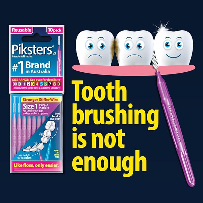 Piksters Interdental Brushes, 10 pk, Size 3, Interdental Tooth Brush for Medium Teeth Gaps, Gum Soft Bristles for Plaque Removal, Safe for Braces
