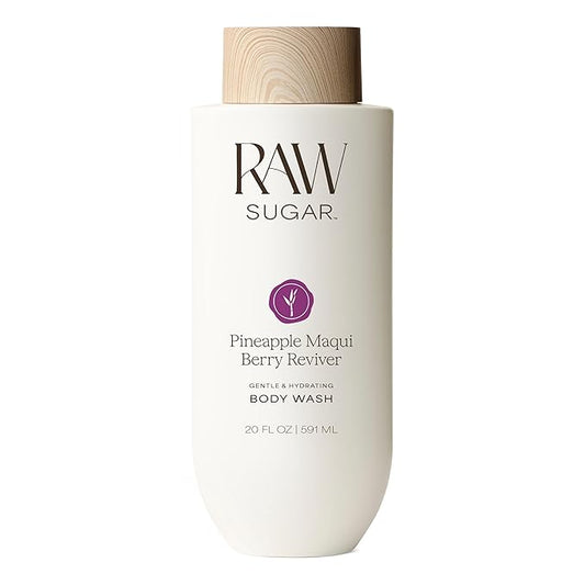 RAW SUGAR Pineapple Maqui Berry Reviver Gentle & Hydrating Body Wash, 20 Fl Oz (Pack of 1), Moisturizing & Smoothing Bath & Shower Gel, Vegan, Formulated without SLS/SLES & Parabens