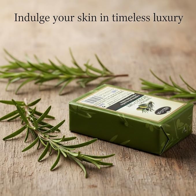 Kalliston, Rosemary & Olive Oil Soap Bar, Includes Bamboo Soap Dish and Tray, Crafted in Historic Crete, Greece, Pack of 4