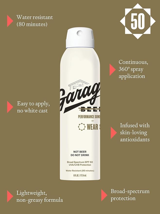 Garage Beer WearSPF 50 Performance Sport Sunscreen Spray, 6 Fl oz.