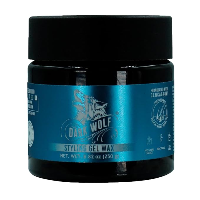 DARK WOLF Wax Gel - Firm Hold, Flexible, Hair, Beard & Mustache Styling, Masculine Fragrance - 8.82 oz