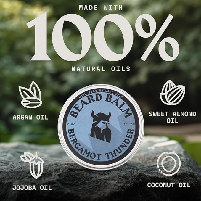 Striking Viking Beard Balm for Men - 2 Oz (1 Pack), Bergamot Thunder - Leave in Beard Conditioner - Styling Balm Made with Naturally Derived Beard Butter, Argan & Jojoba Oils