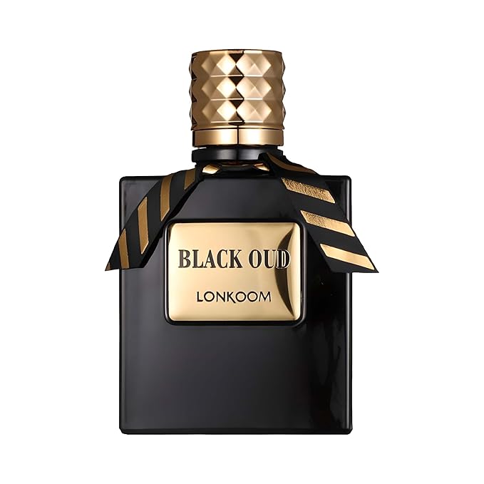 Lonkoom Black Oud Perfume for Men, Woody Eau De Parfum Spray Long-Lasting Fragrance, Notes of Lanvender Salvia Bergamot Chrysophoron Cocoa Pod Cardamom Patchouli Leather Vetiver