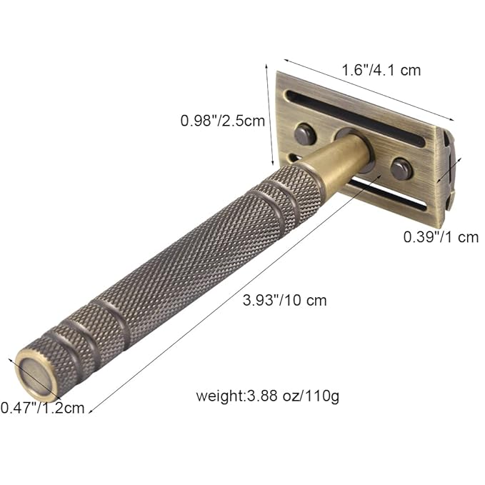 Double Edge Safety Razor Long Handle - Brass Bronze Blade Replaceable Razors,For Men Shaving Classic Razor,Reusable Metal Manual Shavers Close Comb