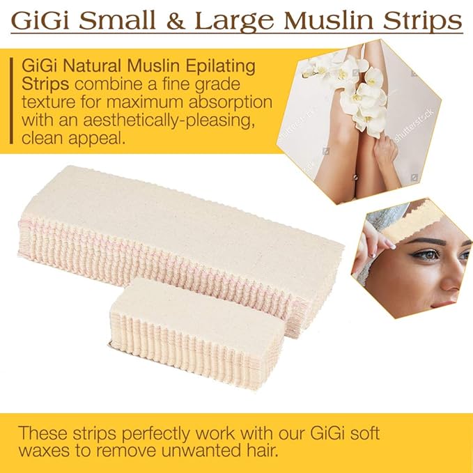 GiGi Muslin Epilating Waxing Strips – Wax Strips for Hair Removal, Hair Wax Strip for Women's Face, Body, Bikini & Leg, 100 Ct, Pack of 2