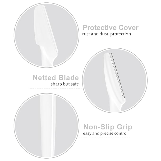 12 Pcs White Eyebrow Razors, Face Razors Multipurpose, Exfoliating Dermaplaning Tools, Eyebrow Trimmers Shaver with Protective Cover, Facial Hair Removal for Women Men Body Use