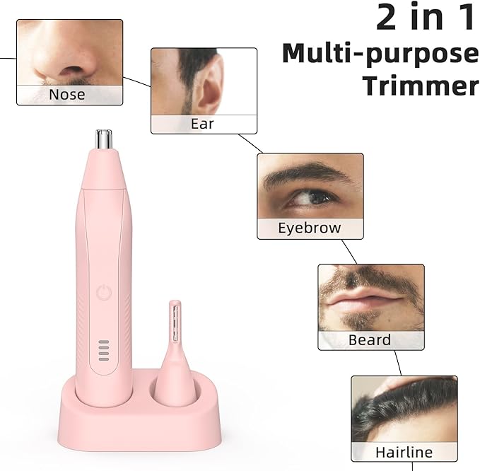 Nose Hair Trimmers for Men,Rechargeable Eyebrow Trimmer 2 in 1 Painless Multifunctional Ear and Nose Hair Trimmer with Dual Edge Blades Portable Design E004