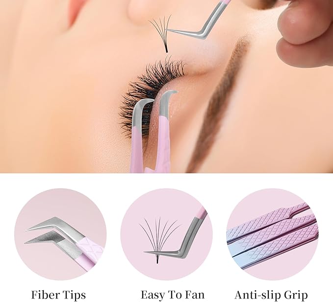 Eyelash Extension Tweezers,Fiber Tip Grip Boot Volume Lash Tweezers,Professional Pointed Lash Extension Tweezers for Easy Lash Application and Removal(4Pcs-F03/04/07/08)