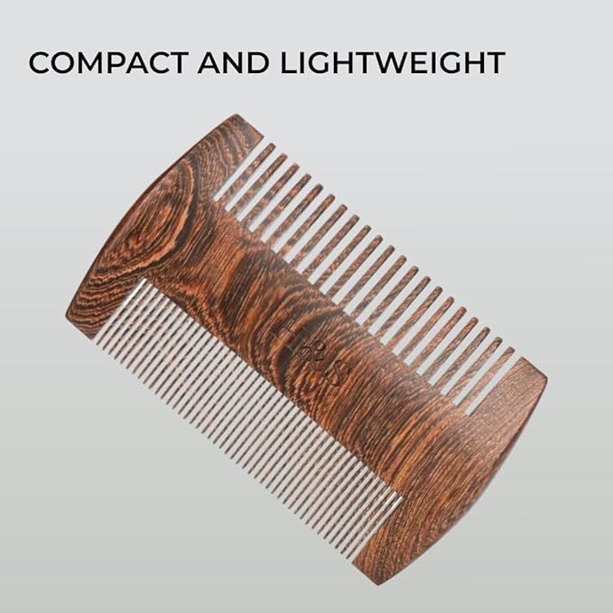 H&S Wooden Beard & Mustache Comb for Men, Tangle-Free Wooden Beard Straightener, Sandal Scent Travel Growth Comb for Hair Care