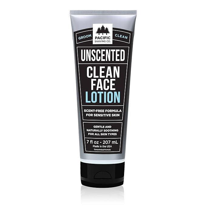 Pacific Shaving Company Clean Face Lotion - Hydrating Face Moisturizer with Avocado & Jojoba Oil - Fragrance-Free Skin Care Products for Men - Lightweight & Safe for Sensitive Skin (7 Oz)