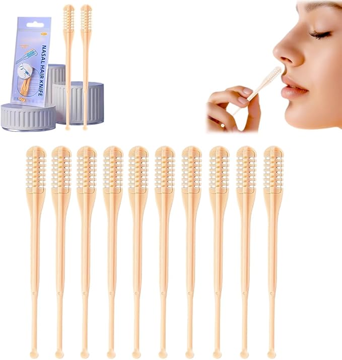 Kafia 2-in-1 Nasal Hair Cutter,Double Sided Nose Hair Knife,360° Nostril Hair Remover Tool,Nose Hair Shaver with Soft Cleaning Brush (10 PCS)