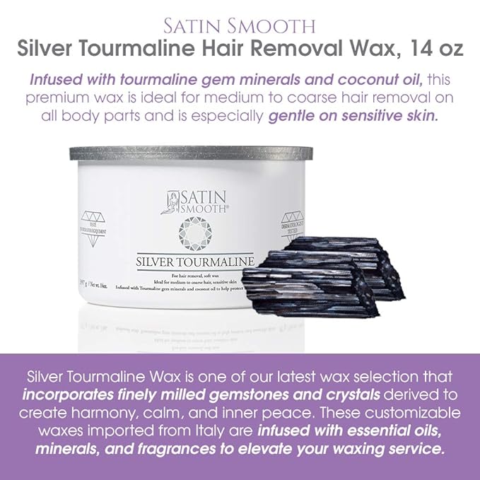 Satin Smooth Silver Tourmaline Hair Removal Wax - Professional Waxing for Sensitive Skin, Smooth Results, Ideal for Fine to Coarse Hair, 14 oz