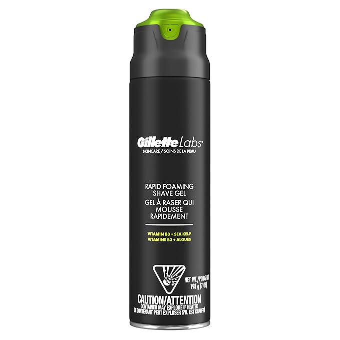 Gillette Labs Rapid Foaming Shaving Gel for Men, Alcohol, Dye and Paraben-Free with Vitamin B3 and Sea Kelp, Cools and Soothes Skin, 7 OZ