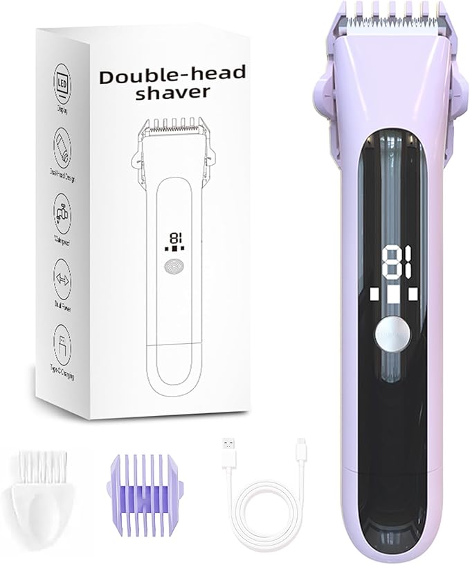 Bikini Shaver,2025 New Dual Head Shaver Women, 2 in 1 Wet & Dry Waterproof Electric Bikini Trimmer for Women,New Purple