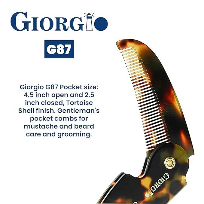 Giorgio G87 Small Fine Tooth Folding Mustache and Beard Comb for Men - Handmade, Saw-cut, Hand Polished Pocket Styling Combs for Everyday Grooming and Hair Care Tokyo (4.5")