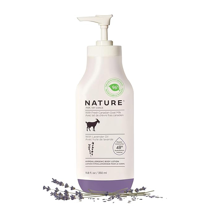 Nature by Canus Lavender Goat Milk Body Lotion, 11.8 oz - Creamy Moisturizer for Sensitive, Dry Skin, Rich in Vitamins A, B3, Zinc & Selenium
