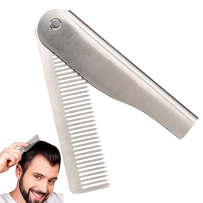 Stainless Steel Hair & Beard Comb - Stainless Steel Bread Mustache Comb, Multifunctional Pocket With Bottle In Keychain, Beard Care Mustache
