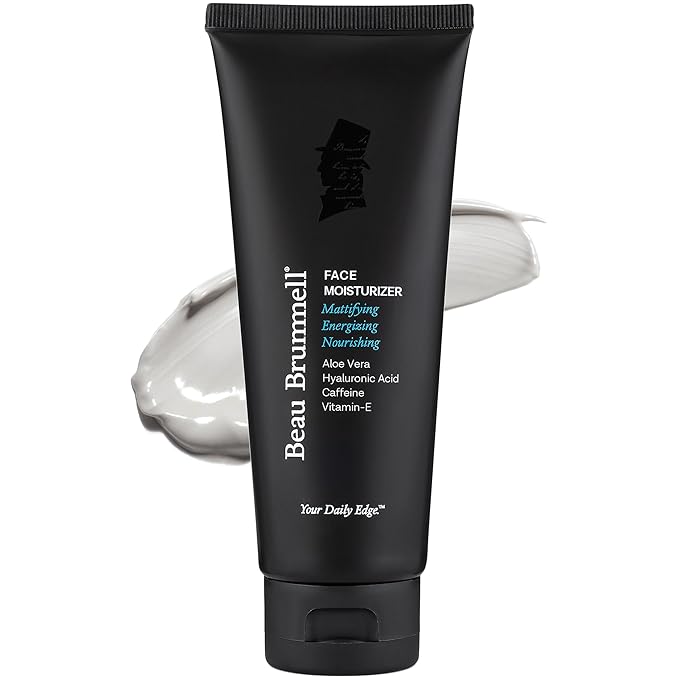 Beau Brummell for Men Matte Finish Face Moisturizer | Fast Absorbing, Lightweight Face Lotion with Vitamins A+E, Aloe Vera & Caffeine | Anti-aging, For Dry or Oily Skin | 4 OZ Tube | Made In America