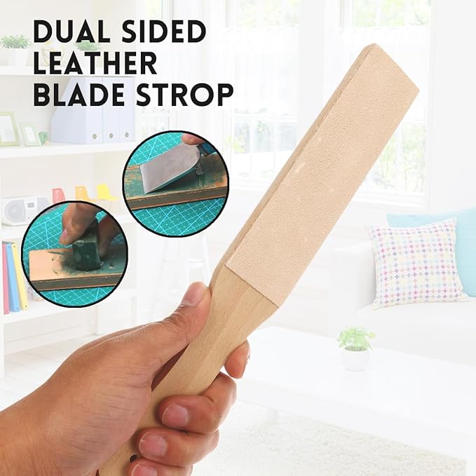 Dual Sided Leather Blade Strop for Razors Sharpener & Polishing Compounds