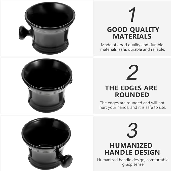 Unomor Ceramic Shaving Cream Foaming Bowl with Handle Black Men’s Shaving Soap Bowl Practical Foaming Container for Home and Salon Use