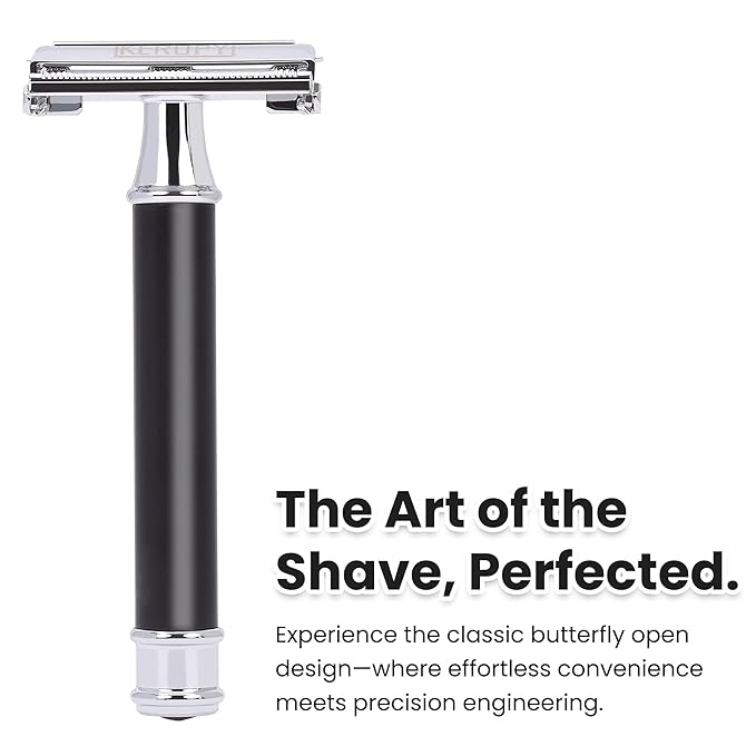 Mens Safety Razor, Black Matte Finish Heavy Weight DE Safety Razor for Wet Shaving, includes 10 Keropy Blades - Vintage Classic Design, Non-Slip Handle - Ideal Gift for Men, Father's Day, Birthday