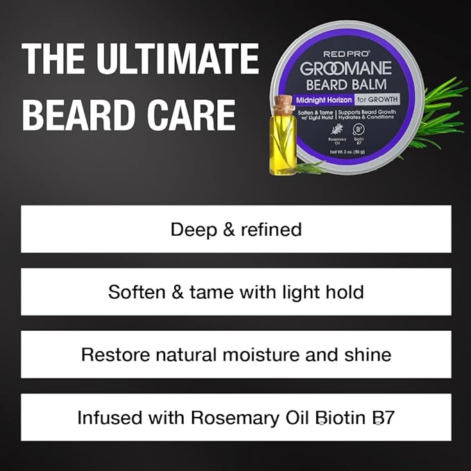 Red by Kiss Groomane Beard Balm, Soften & Tame, Light Hold, Promotes Full, Healthy Look Beard Strengthen Facial Hair, Reduce Breakage