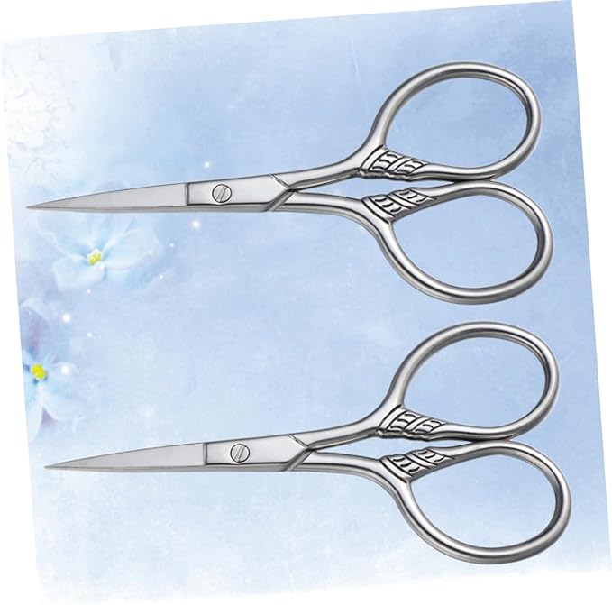 Ipetboom 2Pcs Stainless Steel Mustache Scissors for Men Beard Trimming Grooming Kit Rust Facial Hair Shears Barber Salon Precision Styling Silver