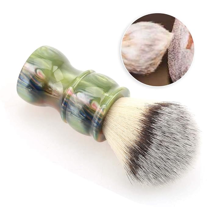 Professional Manual Beard Shaving Brush, Men Mustache Brush with Dense Nylon Hair, Barber Brush for Softening Beard and Creating Rich Lather, Portable Travel Shaving Brush for Salo (Green)
