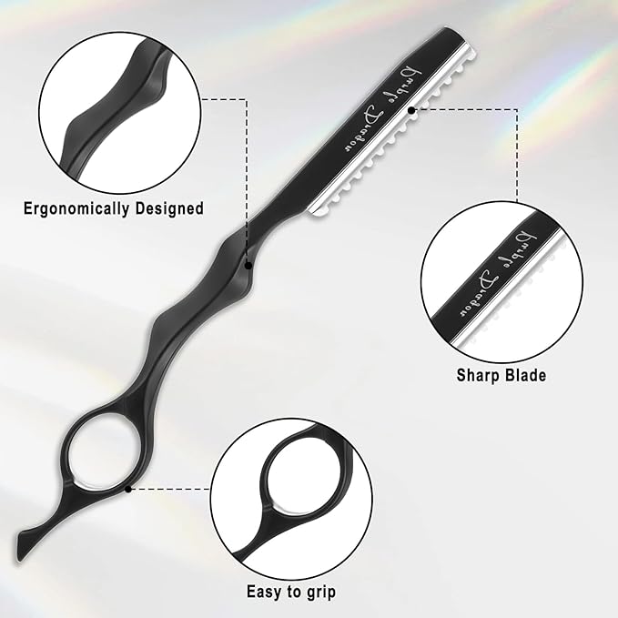 Stainless Steel Hair Cutting Razor6.89",Professional Thinning Razor for Hair Cutting with 10 Pcs Sharp Blades,Razor for HairCutting,Suitable for Salon and Home (Black)