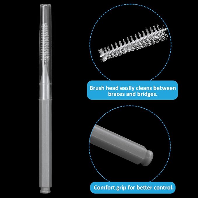Patelai 100 Pieces Braces Brush for Cleaner Interdental Brush Toothpick Dental Tooth Flossing Head Oral Dental Hygiene Flosser Toothpick Cleaners Tooth Tool(Black, Grey,Suitable Size)