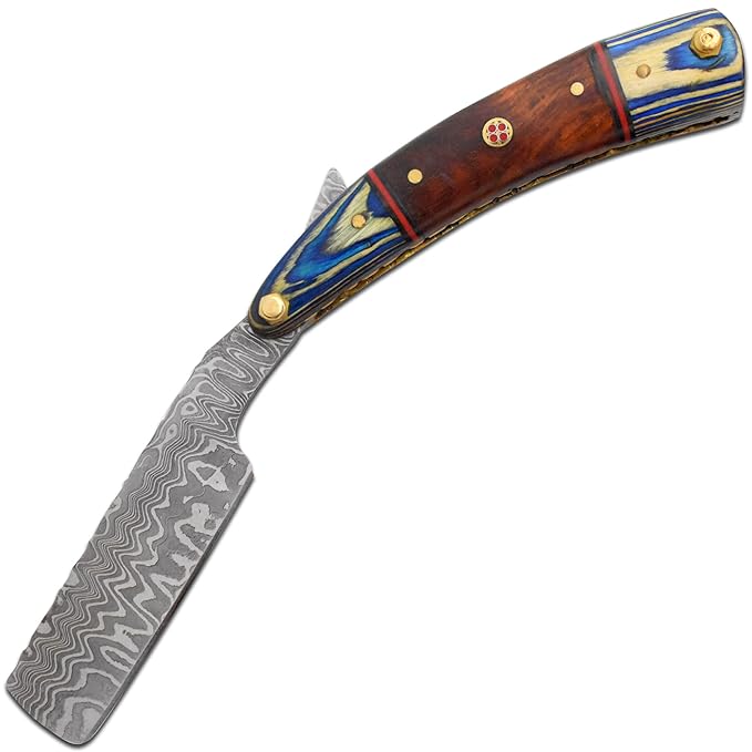 Straight Razor | Straight Edge-Razor Sharp High Hardness Real Damascus Steel Cutthroat Straight Edge-Blade | Barber Razor (350)