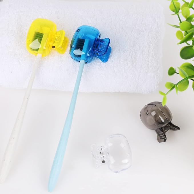 Hxezoc 4 Pack Travel Toothbrush Head Covers Portable Toothbrush Protector Cap Brush Pod Case Protective Plastic Clip for Household Travel, Camping, Bathroom, School, Business