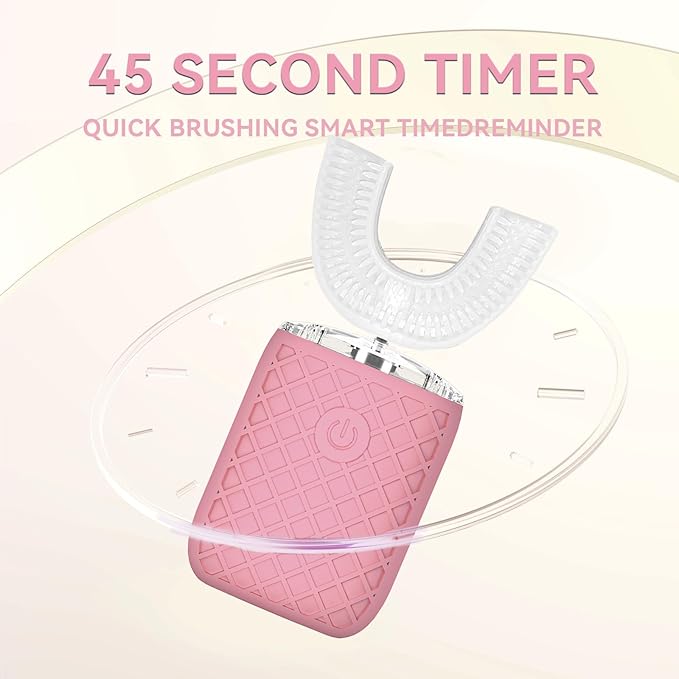 Automatic Sonic Electric Toothbrush - Adult U-Shaped Design, IPX7 Waterproof 360° Full Cleaning, Rechargeable Travel Set (Pink)