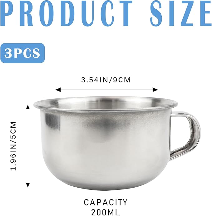 DOERDO Shaving Soap Mug Bowl, 3.5 Inch Stainless Steel Cup with Handle, Shaver Razor Cleansing Foam Tool, 200ML
