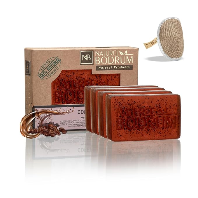 Coffee Organic Soap Bar for Women and Men, Pack of 4 Glycerin Soap Bars - Exfoliating Body & Face Soap with Coffee Grounds - Natural Spa Gift, for All Skin Types