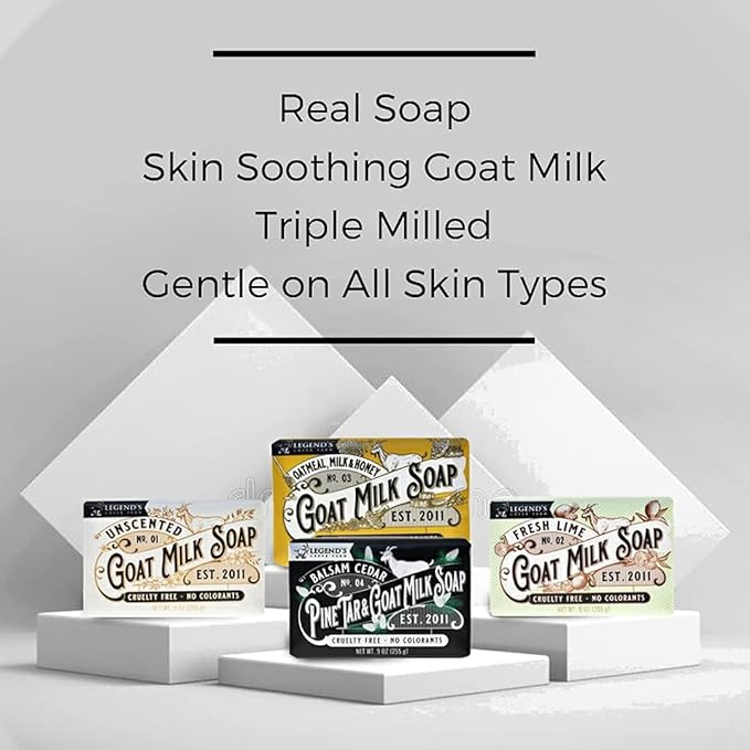 Legend's Creek Farm Goat Milk Soap - Triple Milled Moisturizing Bar for Hands and Body - 9 Oz Creamy Lather, Nourishing, Natural Soap for Sensitive Skin (Oatmeal, Milk & Honey, Pack of 4)