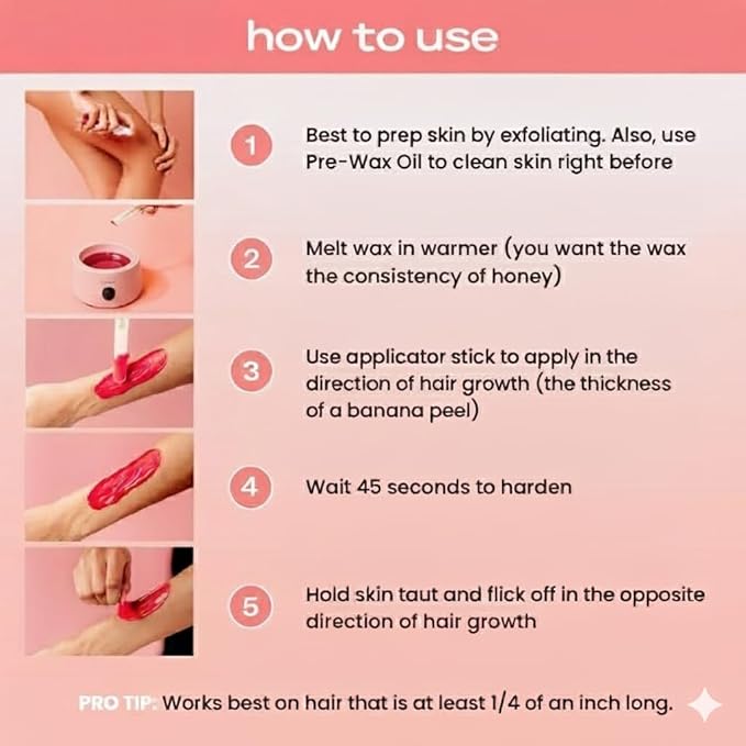 KoluaWax Premium Waxing Kit for Women - Beginner Friendly - Complete Wax Kit that includes 14oz of Wax Beads, Applicator, Pre and Post Care, Suitable for Sensitive Skin (Blush)