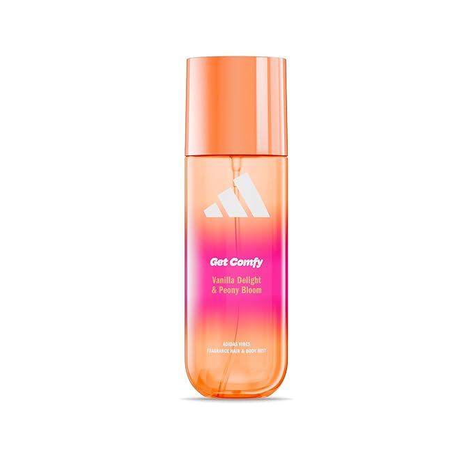 adidas Vibes Get Comfy Fragrance Hair & Body Mist for Women, Mood-Boosting, Notes of Vanilla Delight & Peony Bloom, For Any Occasion, 7.9oz