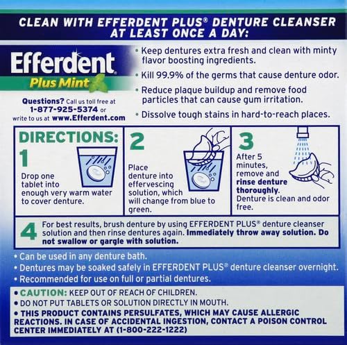 Efferdent Denture Cleaner Tablets – Dental Appliances, Aligners, Mouth Guard, and Retainer Cleaner Tablets, Minty Fresh & Clean, 44 Count (Pack of 6)