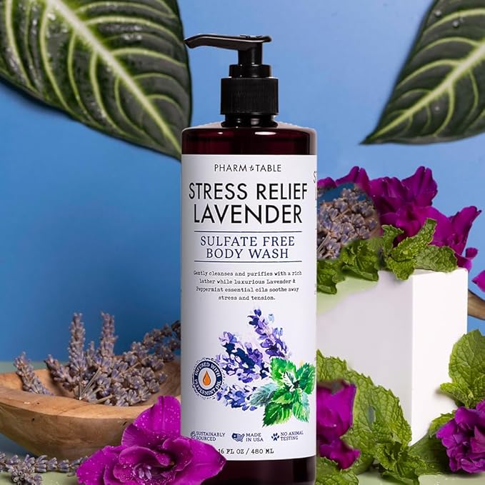 Stress Relief Lavender Body Wash for Women and Men Softens and Soothes the Skin, Sulfate Free, 100% Cruelty Free, 480ml