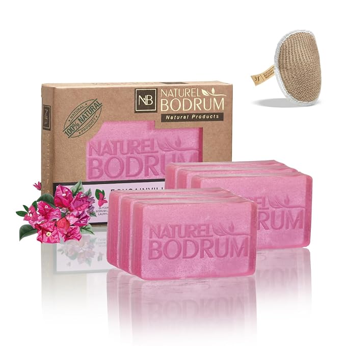 Bougainvillea Pink Organic Soap Bar for Women, Pack of 6 Glycerin Soap Bars - Antioxidant-Rich Skin Elasticity & Hydration Bar with Hyaluronic Acid - Natural & Vegan Spa Gift, for All Skin Types