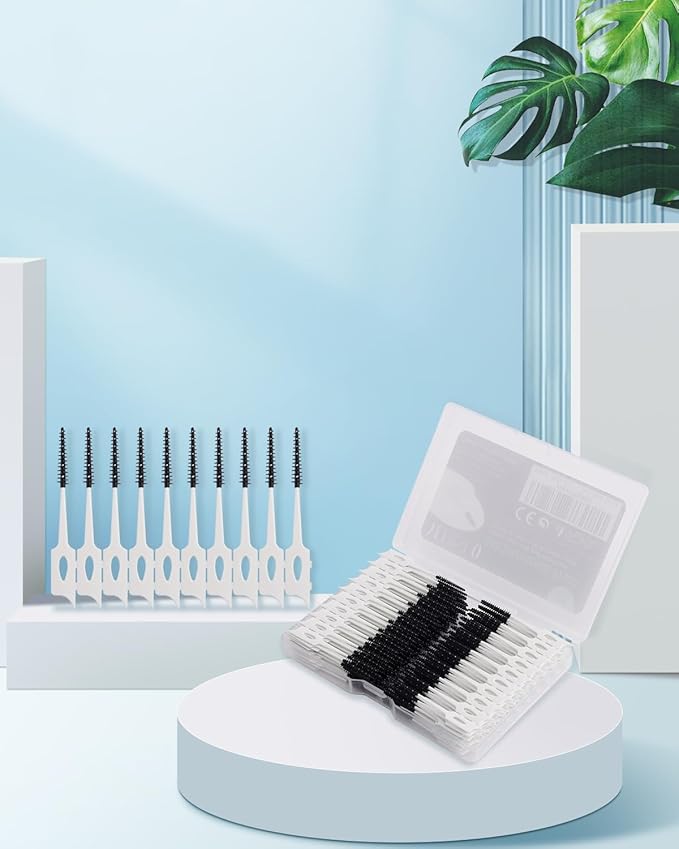 300 PCS Soft Dental Floss Picks, Silicone Dental Toothpicks Braces Brush Between Teeth, Disposable Interdental Brush for Teeth Cleaning, Floss Picks for Teeth, Black Colors