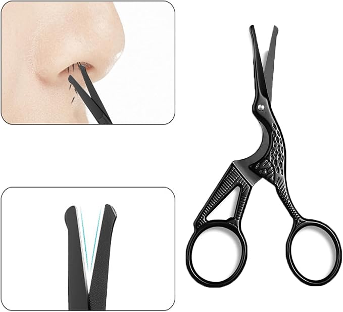 2 Pack Nose Hair Scissors with Bulb Tips Rounded Tip Facial Hair Small Grooming Scissors Vintage Stork Scissor Safety Scissor for Eyebrow Mustache Beard Eyelashes Face Hair Detail Trimming
