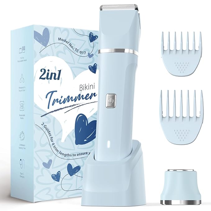 Bikini Trimmer for Women, 2-in-1 Electric Shaver, IPX7 Waterproof, Gentle for Bikini Line & Sensitive Areas, Cordless Rechargeable for Legs Underarms Face, Gift for Women, Teen Girl Gift