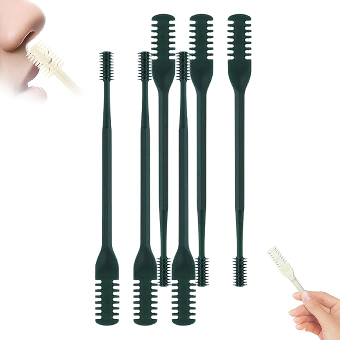 2-in-1 Nasal Hair Cutter, 360° Rotating Double Sided Nose Hair Removal Tool Mini Noses Hairs Removers Tools Nose Hair Clipper with Ear Picker for Women and Men (Dark Green, 6pcs)