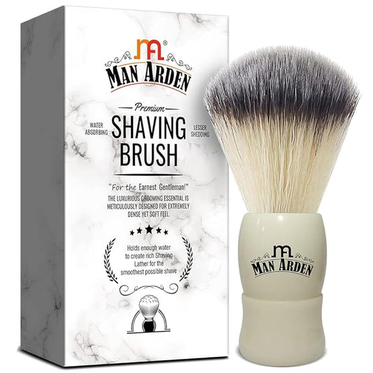 Man Arden Royal White Premium Shaving Brush With Ultra Soft & Absorbent Bristles & Long Handle | Cruelty Free | For A Smooth Shave